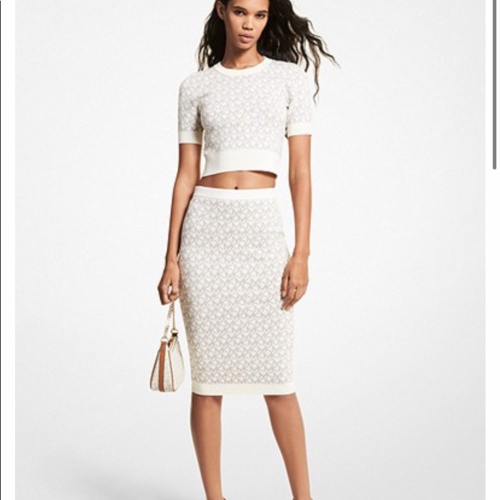 Mk jacquard short-sleeve and pencil skirt M/Bone set